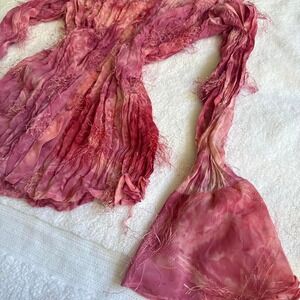 boho pink tie-dye blouse with ruffled sleeves